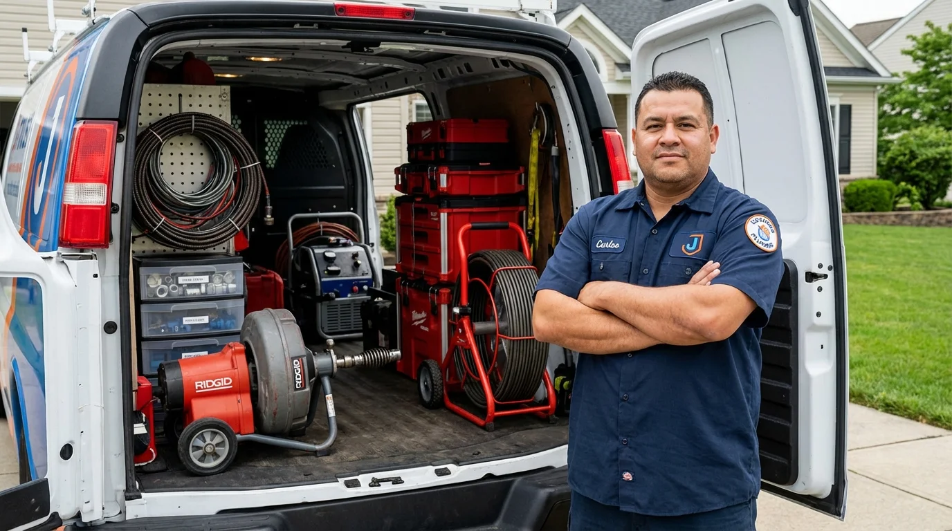 Professional drain cleaning equipment and Johns Plumbing LLC plumber in Latham