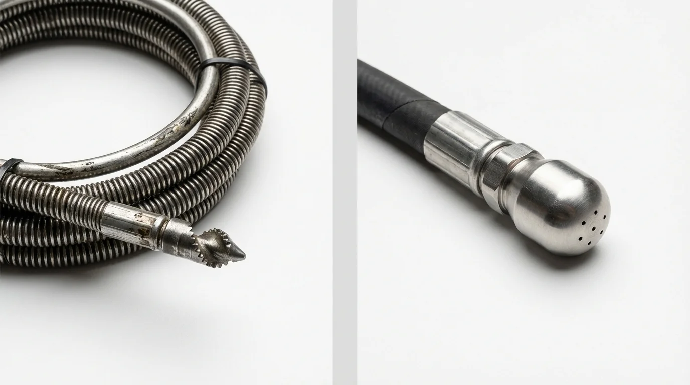 Drain snake cable and hydro jetting nozzle used for drain cleaning in Latham, NY
