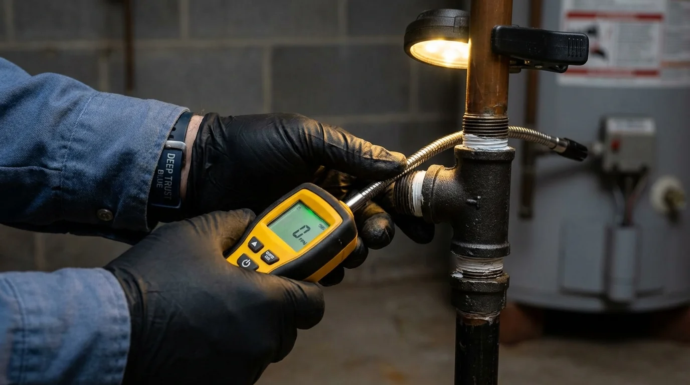 Gas leak detection with electronic sniffer by Johns Plumbing LLC in Latham