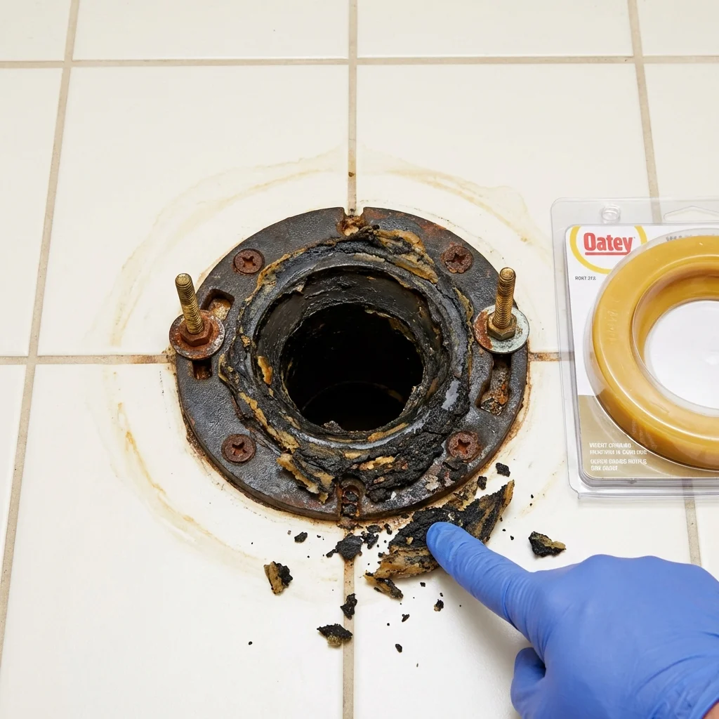 Failed wax ring showing water seepage at the base of a toilet in a Latham, NY home