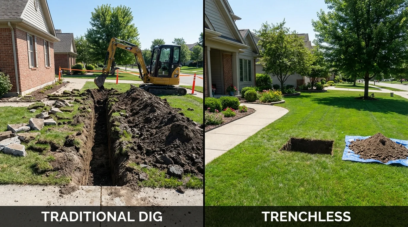 Trenchless sewer repair with minimal yard damage versus traditional excavation in Latham, NY
